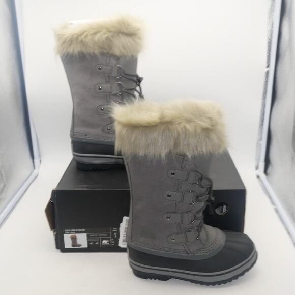 NEW Sorel Joan of Artic Snow Winter Waterproof Boots Leather Gray Youth Girl's 2 - Picture 3 of 9